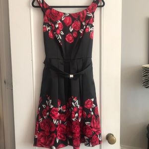 WHBM Floral Satin Red Rose Dress